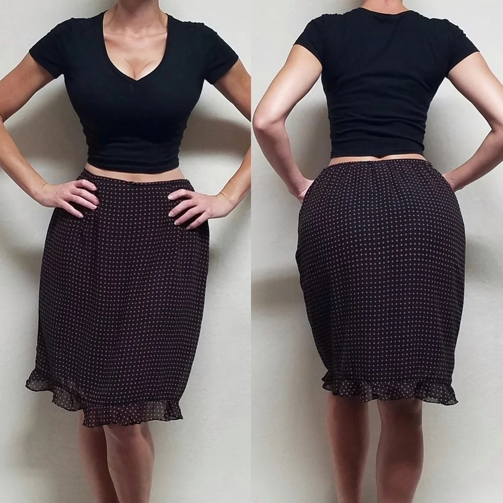 Vintage Kathie Lee Pink Orange Polka-dot Chiffon Ruffle Hem Bubble Skirt 16